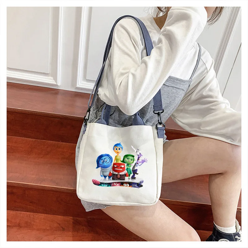 Disney Inside Out 2 Canvas Tote Bag for Women 2024 New Movie Handbags Detachable Shoulder Strap Large Capacity Shoulder Bag