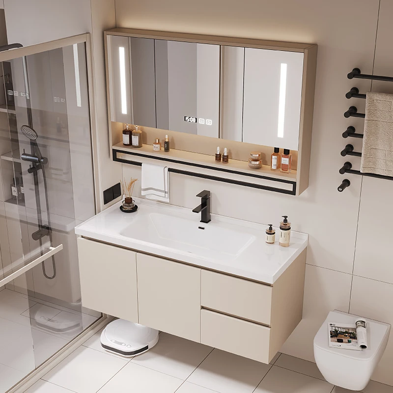 

B Luxury Gloss Bathroom Cabinet Classic European Cheap White Bathroom Cabinet Storage Mirror Smart Meuble Salle Bain Furniture