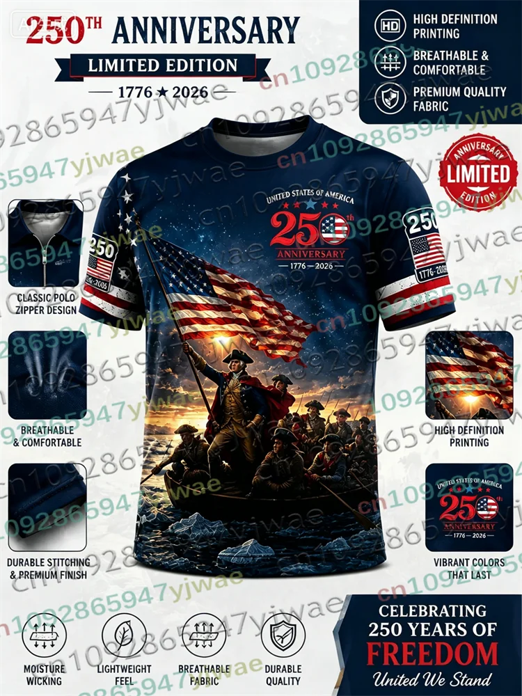 America 250th Anniversary 3D-Druck-T-Shirt für Herren, USA-Flagge 1776–2026, patriotische Kleidung zum amerikanischen Unabhängigkeitstag, Eltern-Kind-Oberteil – Detail 15