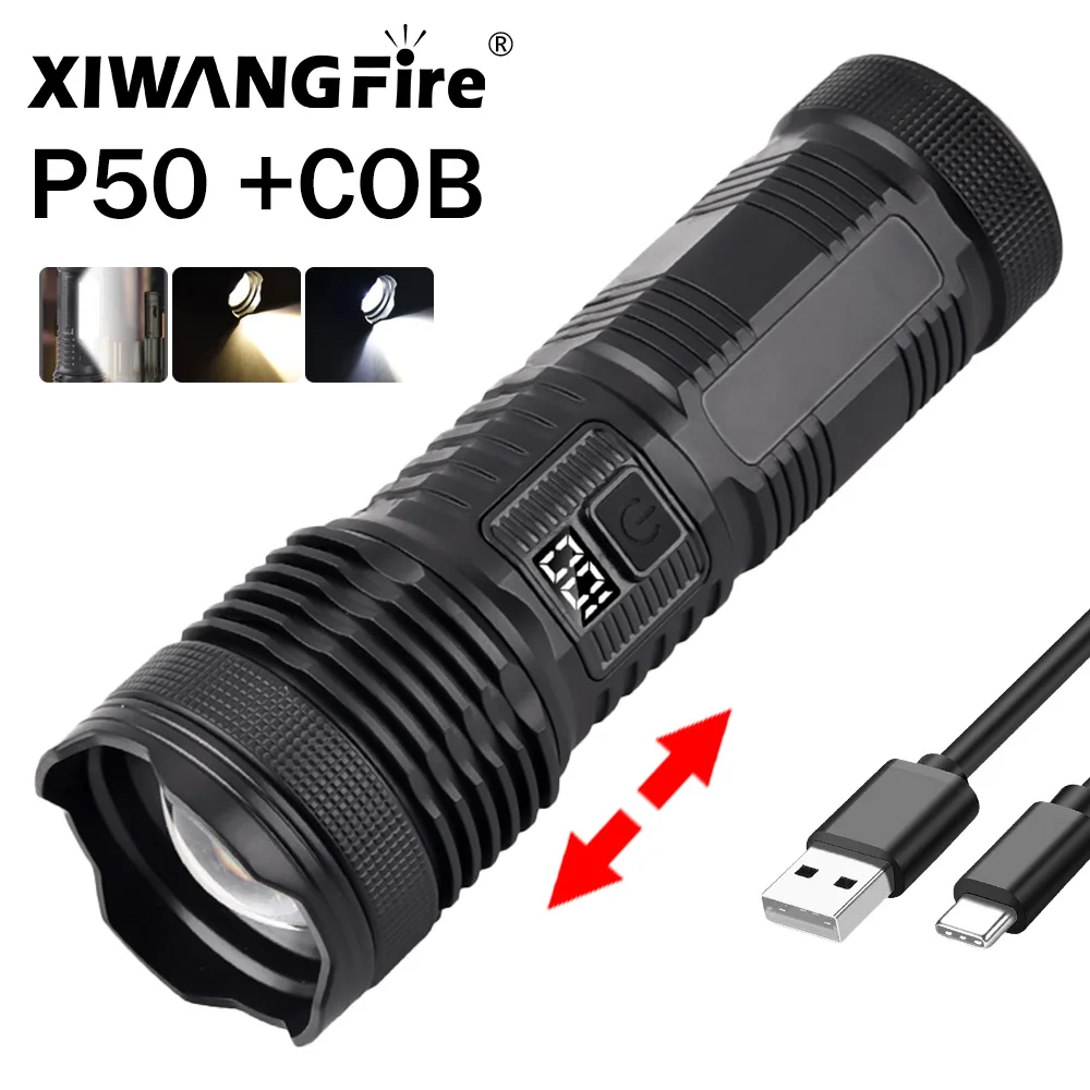 Most Powerful P50 FlashLight Flash light 5 Modes Usb Zoom Led Torch Built-in 18650 Battery Camping Fishing Drop Shipping