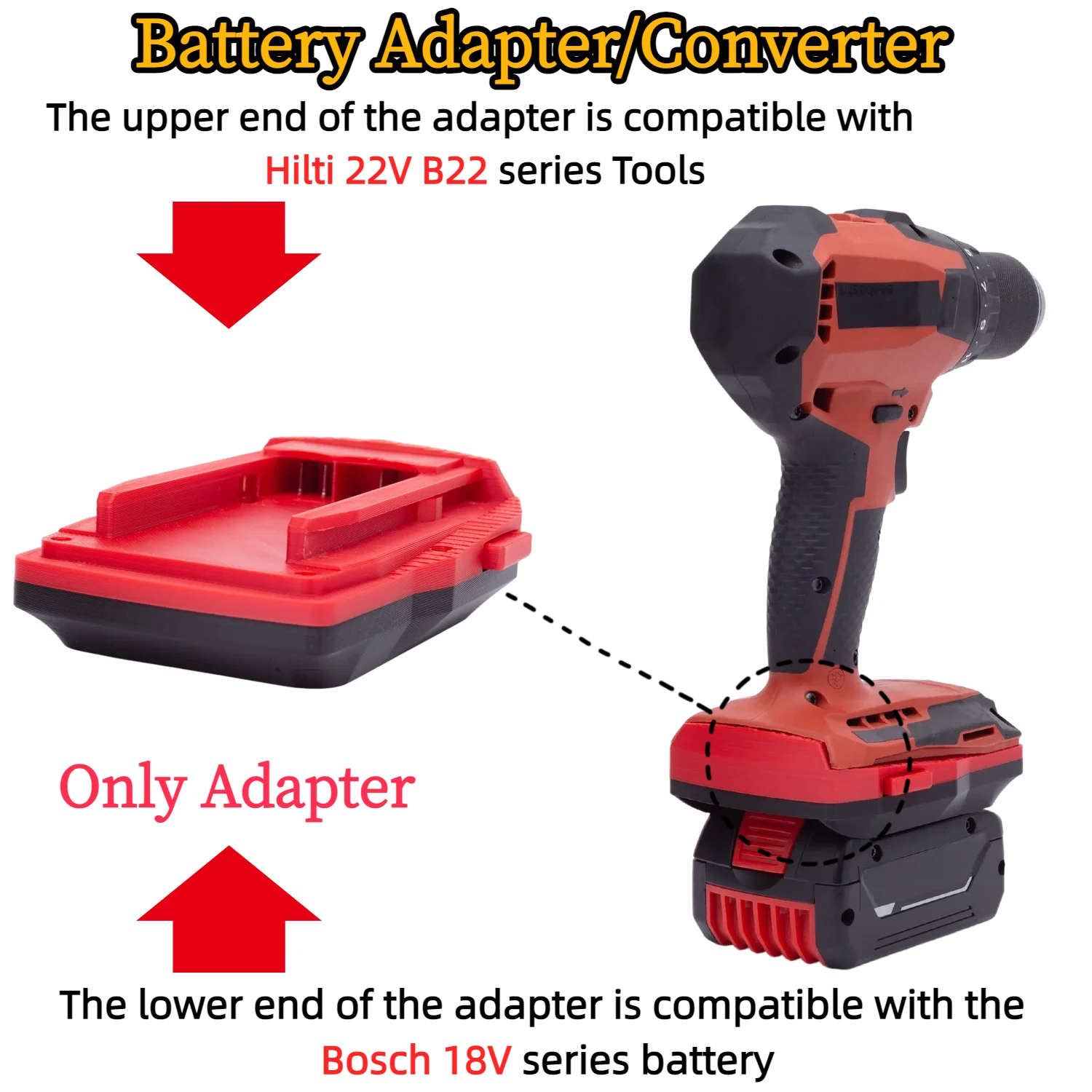 Adapter/Converter for Bosch 18V Lithium Ion Battery TO Hilti 22V B22 Cordless Drill Tools Accessory(Only Adapter)