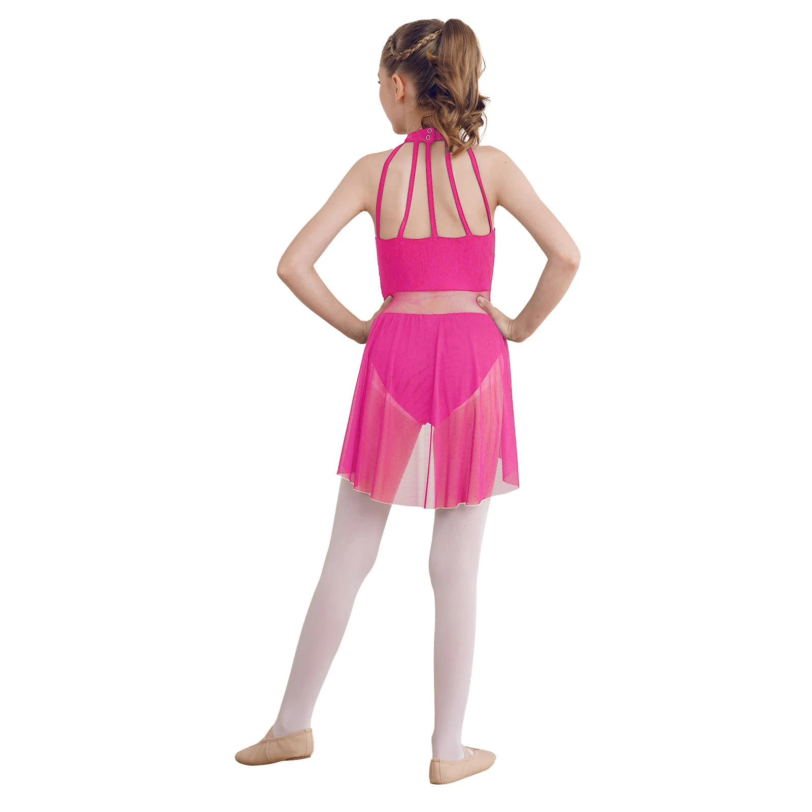 Kids Girls Gymnastics Ballet Lyrical Camisole Skirted Figure Ice Skating Dress Lace Floral Straps Modern Contemporary Dancewear