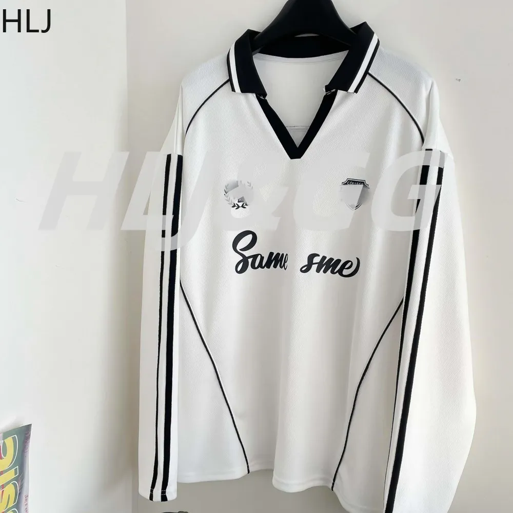 Hlj branco vintage casual carta impressão com decote em v solto pulôver feminino outono novo desportivo topo feminino y2k roupas esportivas 2025