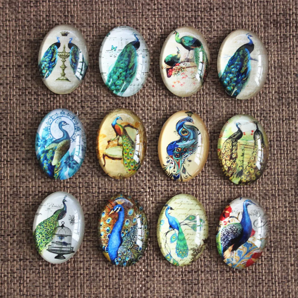 13x18mm 18x25mm 30x40mm Random Mixed Peacock Flower Oval Glass Cabochon Flatback Photo Base Tray Blank DIY Accessories K06322