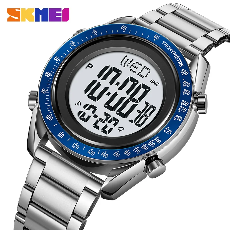 

SKMEI Stainless Steel Watch for Man Fashion Sport Digital Wristwatch 2Time with Date Stopwatch Countdown Waterproof Clock