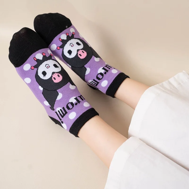 5pairs Sanrioed Hello Kittyed Socks Anime Short Harajuku Boat Socks Cartoon Kawaii Cute Women's Print Cotton Stockings Wholesale