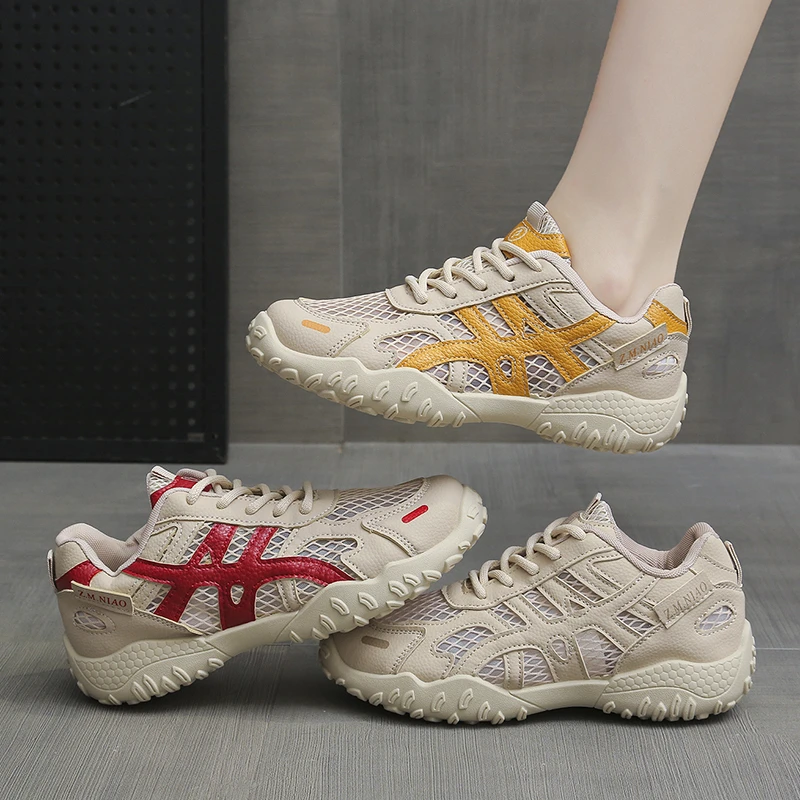 Women's Summer Mesh Breathable Soft Sole Comfortable Sports Shoes 2026 New Solid Color Casual Lace Design Sports Shoes