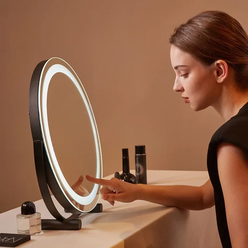 Smart LED makeup mirror, metal rotating filling light mirror, dormitory desktop vanity mirror