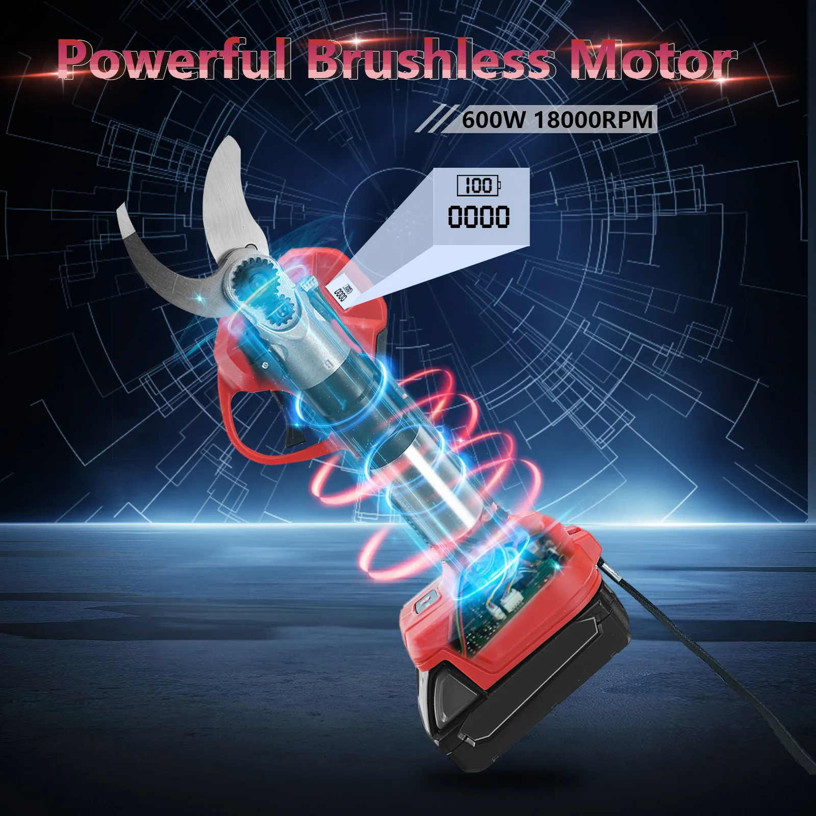 30mm Brushless Electric Pruning Shears 600W for Milwaukee 18V Battery Cordless Power Pruner Garden Tree Pruner (No Battery)