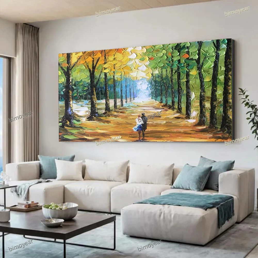 Hand Painted Abstract Oil Painting on Canvas Mural Wall Art Picture Original Forest Scenery Image Decor Home Living Room Bedroom