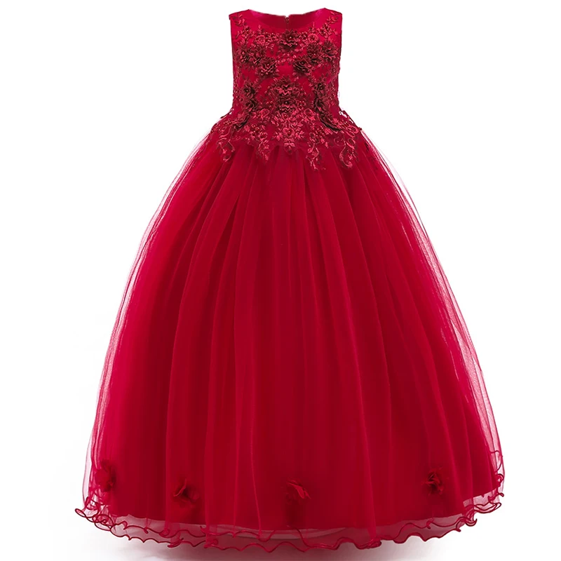 Long Pageant Formal Evening Dresses For Girls Children Lace Bridesmaid Prom Gowns Tulle Flower Girl Birthday Wedding Party Dress