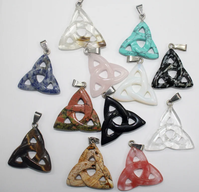 

8pcs Natural Stone Hand Carved Pendant Crystal Tiger Eye Carving Hollow Triangle Pendants for Diy Jewelry Making Necklace