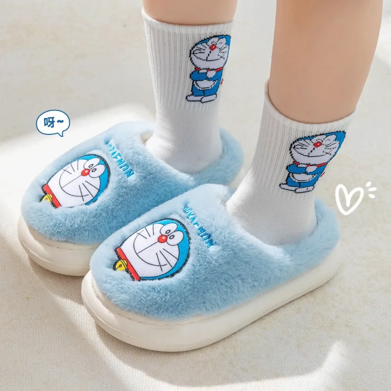 New Anime Doraemon Cute Dorami Girls Cotton Slippers Winter Indoor Home Plush Anti-skid Warm Baotou Shoes Kawaii Christmas Gift