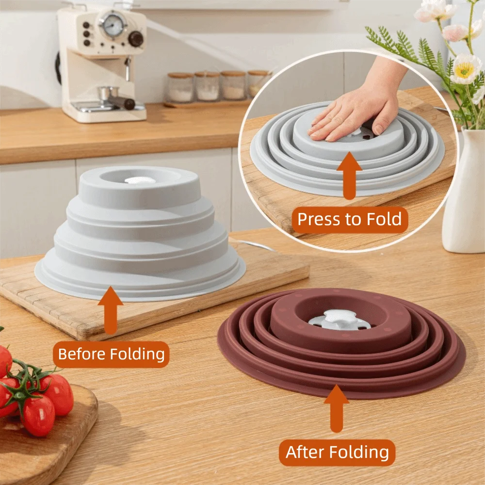 Silicone Magnetic Microwave Splatter Cover Folding Cold/Heat Resistance Microwave Splash Guard Anti-scalding Handle