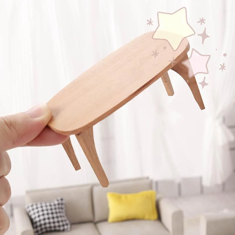1Pcs Cute Dollhouse Miniatures Cherry Tone Wood Coffee Table Side Desk Model Mini Furniture Ornaments For Pretend Play Toy Gifts