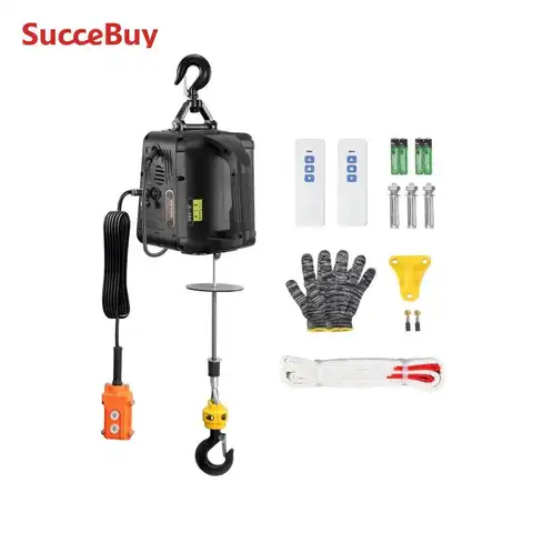 SucceBuy 1100lbs Electric Hoist Winch 2/3-in-1 Portable Power Winch Crane with Wireless Remote Control for Overload Protection