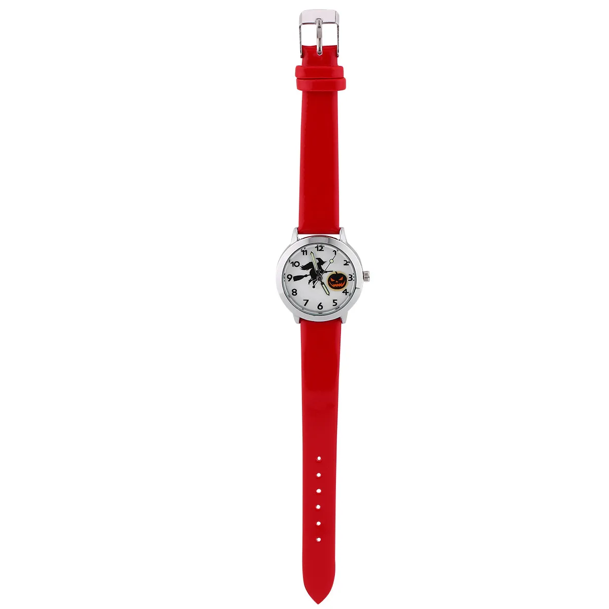 1 unidad. Reloj de cuarzo con manecillas luminosas, diseño de brujita y calabaza de Halloween, reloj de pulsera para niños, regalo creativo rojo para niños, reloj de cuarzo para niños.
