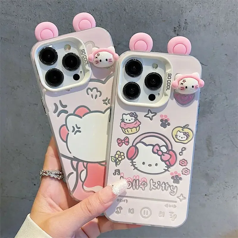 3D Ears Hello Kitty CaseFor Samsung Galaxy A06 A15 A35 A36 A56 A55 A54 A52 A24 A14 A32 Note 20 S25 Edge S24 Ultra S23 Plus S24FE