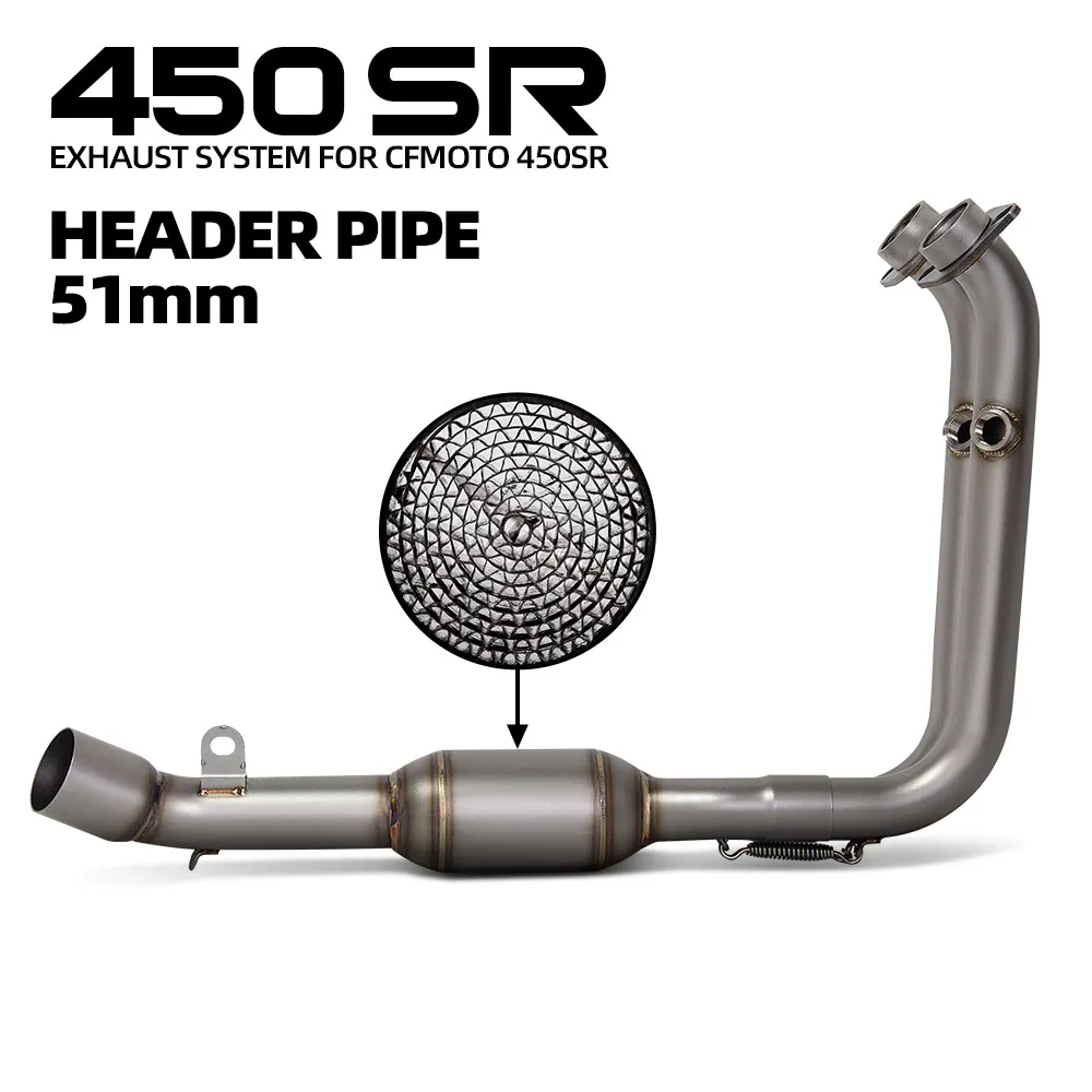 

Для CFMOTO 450SR 450SS 450SRS 450NK 2022-2025 мотоциклетная нижняя выхлопная передняя труба 51 мм, нержавеющая коллекторная трубка