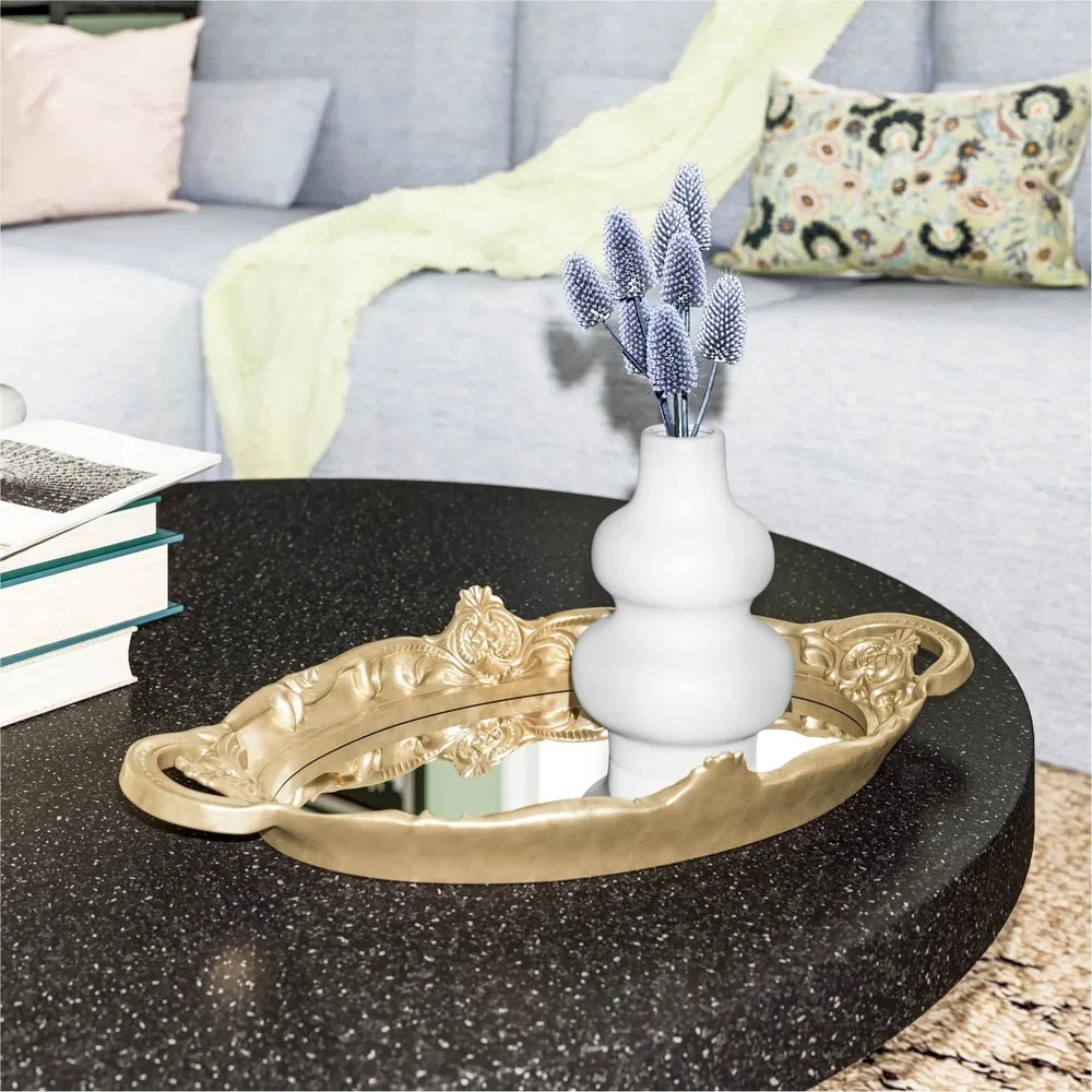 

Элегантный зеркальный поднос в золотой рамке, декоративный сервировочный поднос, свечи, ювелирные изделия, домашний декор, идеальные туалетные столики и журнальные столики