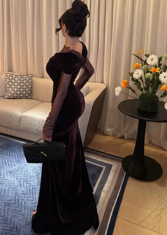 高品質のカスタムメイドハイカラーフルスリーブロング丈Aラインウェディングドレス（女性ゲスト用）韓国風ドレス