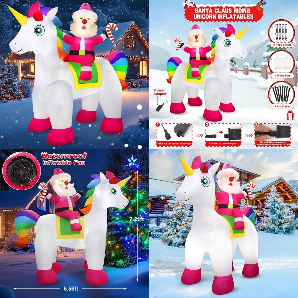 

7.2ft Outdoor Christmas Santa Unicorn Inflatable with LED Lights, Lawn & Roof Holiday Decor