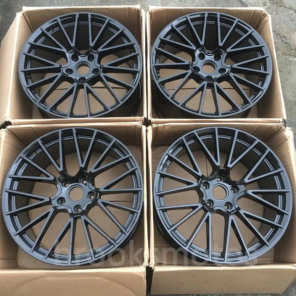 

22" NEW GLOSS BLACK STAGGERED STYLE WHEELS RIMS FOR 2017+ PORSCHE CAYENNE