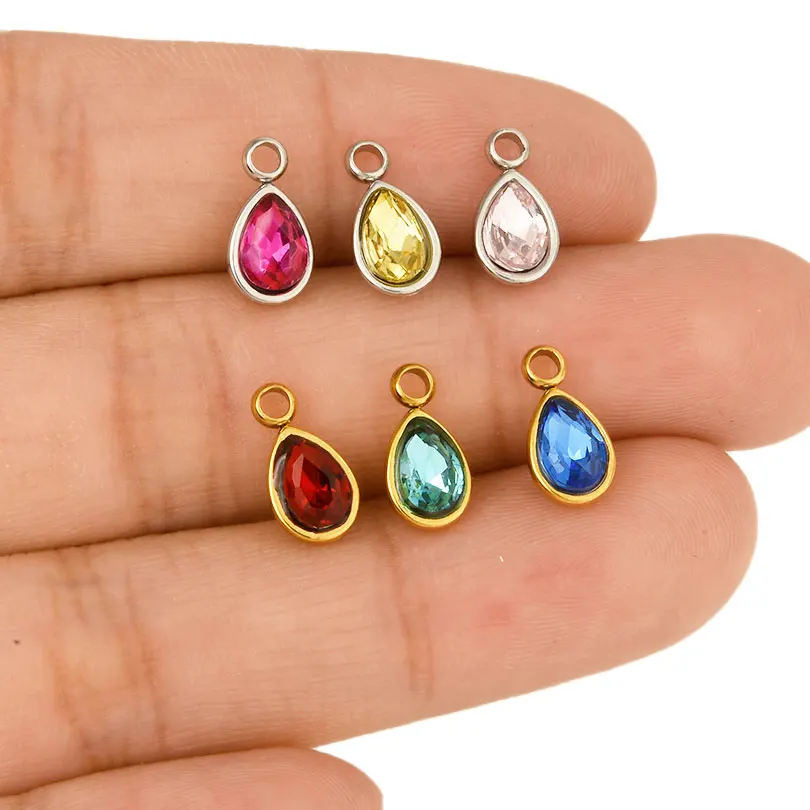 Geometrie Wassertropfen Anhänger Glänzende Strass Edelstahl Basis Wasserdichte Charms Für Schmuck Machen Liefert DIY Armband – Detail 2