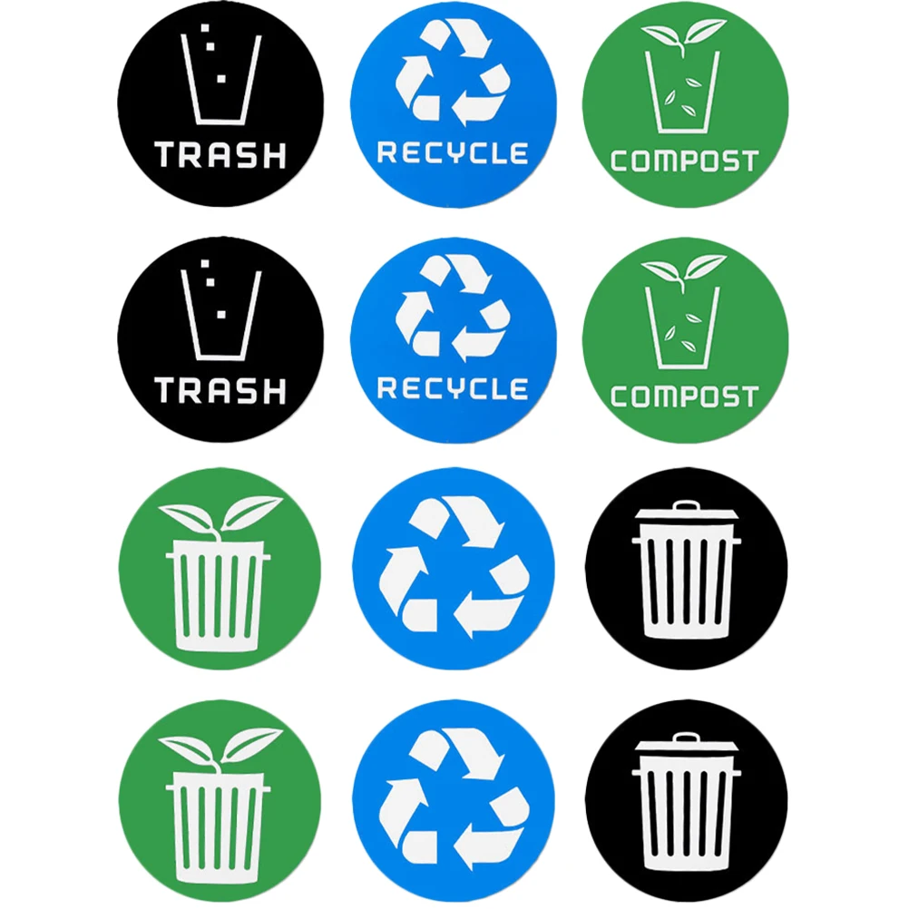 

12pcs Garbage Classification Stickers Recycling Trash Can Labels Waste Sorting Signs Container Markers Folder Tags