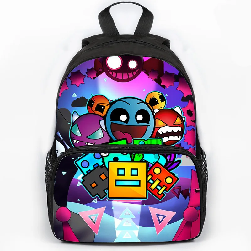 16 Inch Angry Geometry Dash Print Backpack for Kids Girls Boys Anime Bookbag Large Capacity Travel Backpacks Students Schoolbag