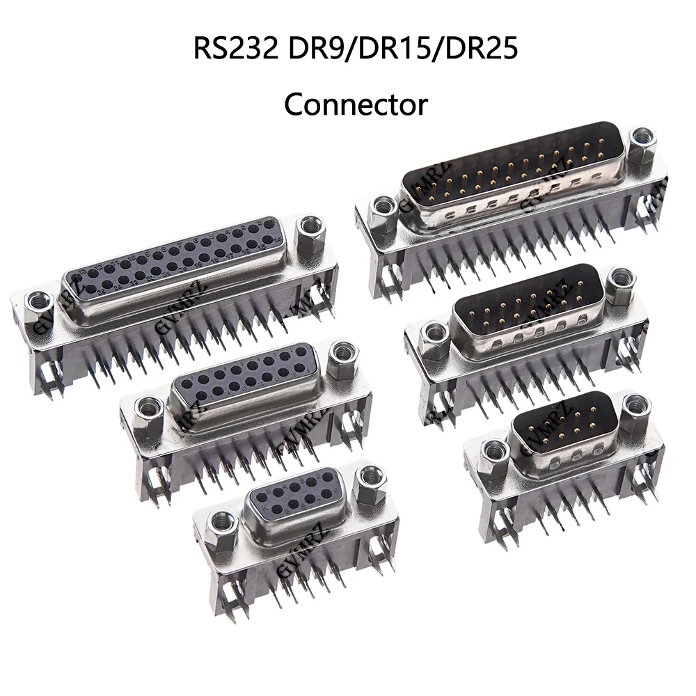 5PCS RS232 Connector 90-degree DR9 DR15 DR25 Female Male PCB Mount D-Sub PCB Connector  Bent Needle DB9 DB15