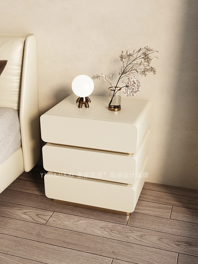 طاولة بجانب السرير فاخرة وخفيفة الوزن وغرفة النوم المنزلية وطاولة بجانب السرير وحديثة وبسيطة من الخشب الصلب للتخزين الفرنسي الصغير #4