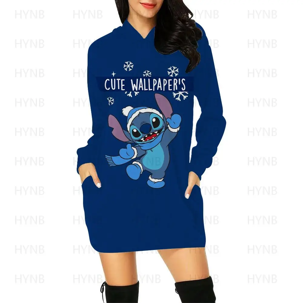 Woman Clothes Fashion Dresses for Women 2022 Hoodie Sweater Dress Disney Y2k Long Sleeves Kawaii Stitch Luxury Party Mini S-5XL