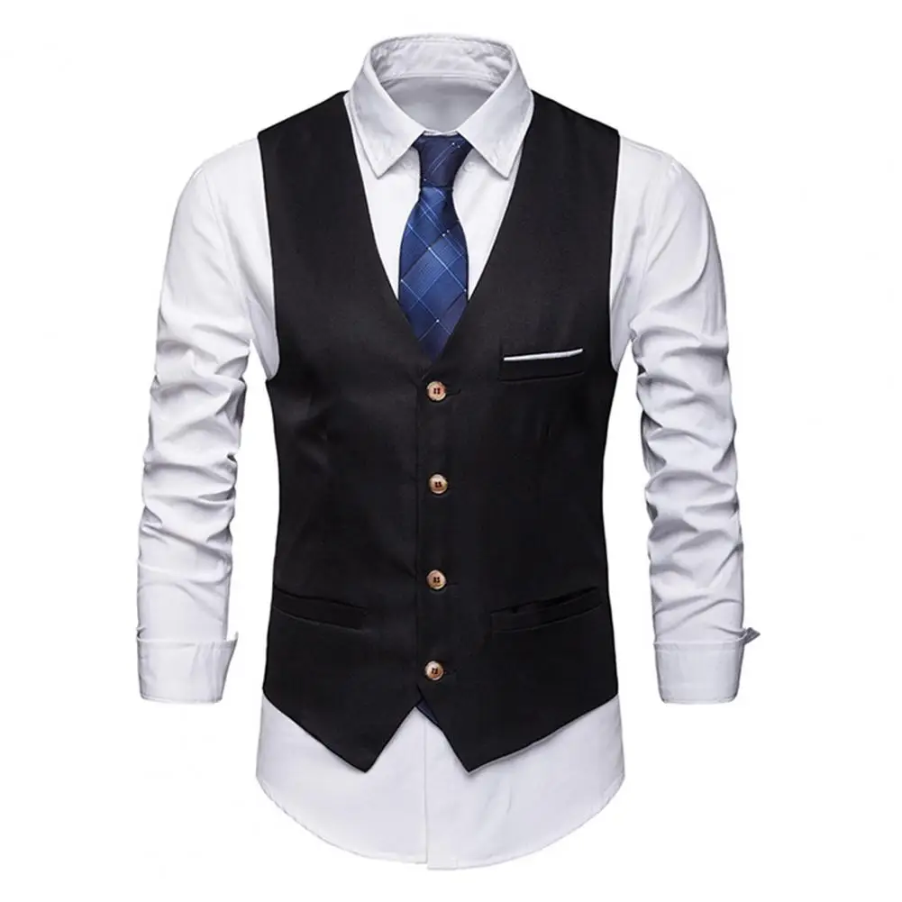 Gilet da uomo formale da lavoro senza maniche con scollo a V Cardigan Slim Fit monopetto tasche in tessuto setoso gilet da sposa sposo