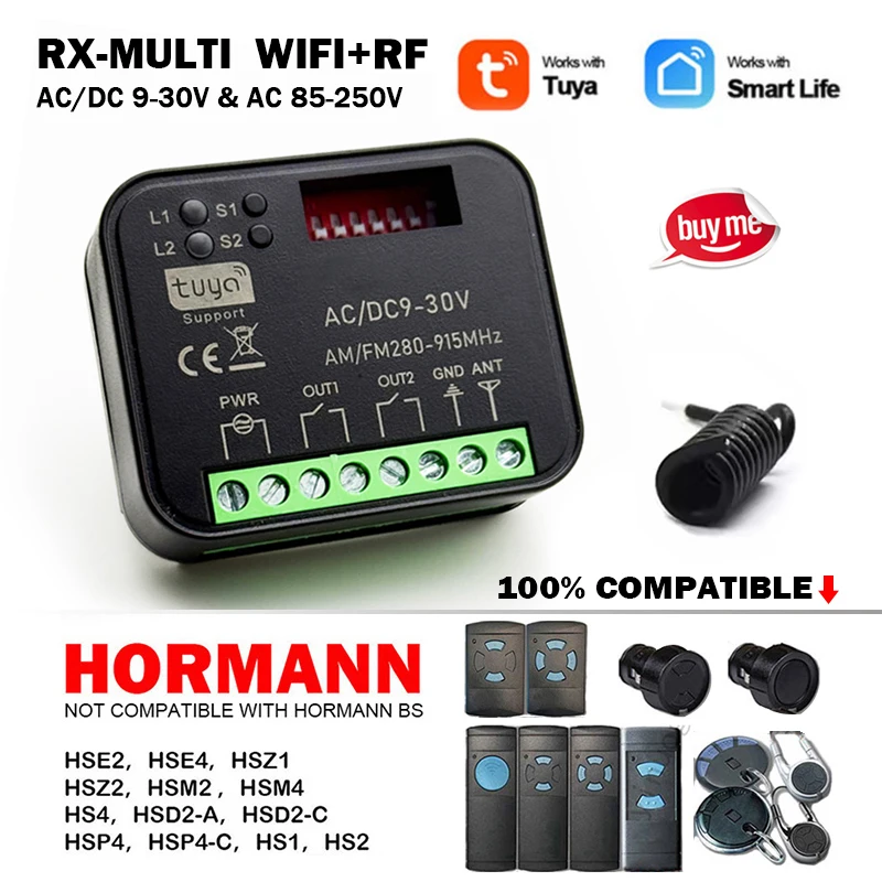 

New RX MULTI 300 a 868 MHz Tuya WIFI Receiver For HORMANN HSE2 HSE4 HSM2 HSM4 HS1 HS2 HS4 HSZ1 HSZ2 HSP4 868 Gate Remote Control