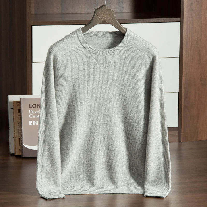 2024 Autumn/Winter New Collection (100% Cashmere) Men's Round Neck 12 Needle Yuanbao Needle Versatile Temperament Men's Sweater