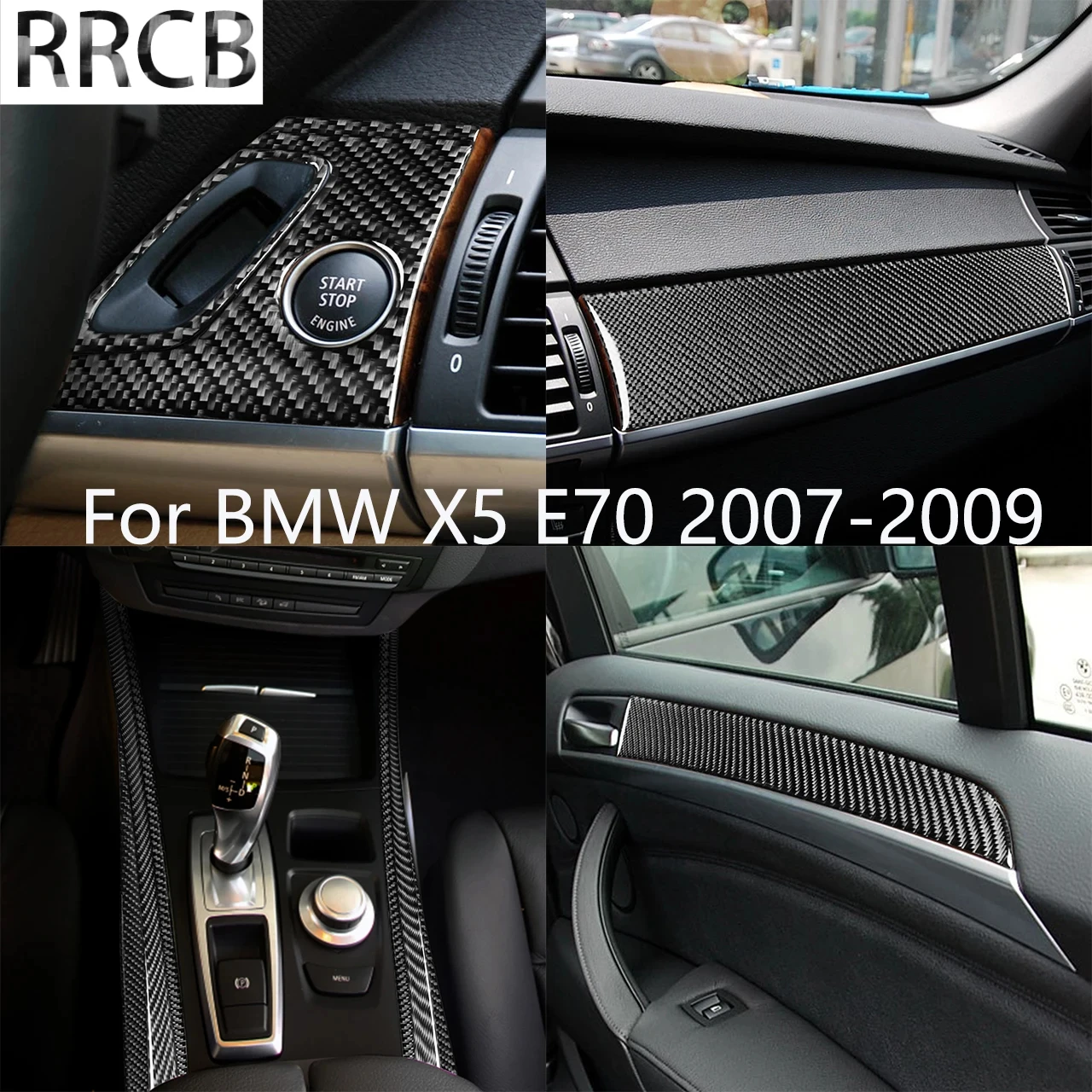 

For BMW X5 E70 2007 2008 2009 Accessories Interior Gear Shift Dashboard Reading Light Full Set Carbon Fiber Cover Stickers Trim