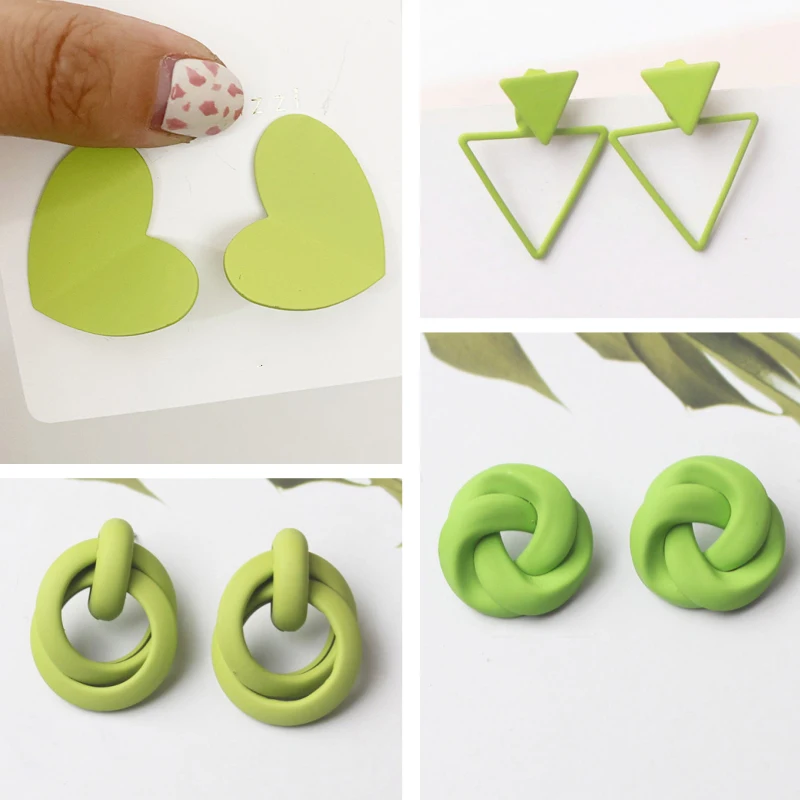 Green Color Stylish Stud Earrings for Women Korean Fashion Girls Heart Earrings Charming Ear Jewelry oorbellen voor vrouwen