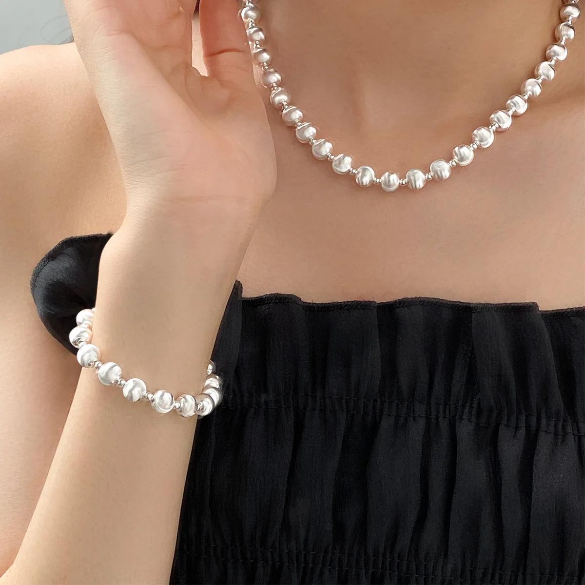 La Monada 16+5cm Simple Silver Bead Bracelets For Women Silver 925 Geometric Bead Chain Sterling 925 Silver Women\'s Bracelet