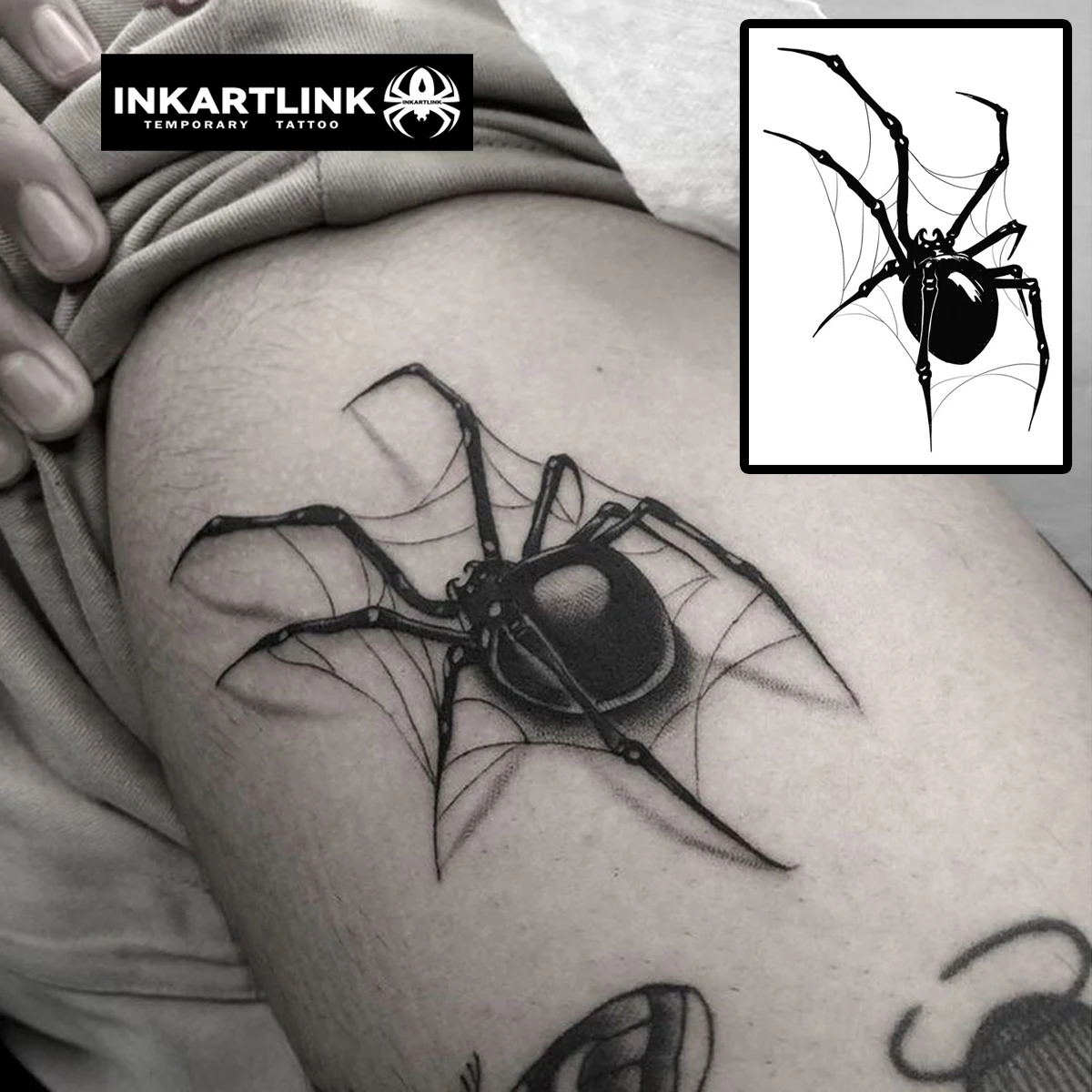 INKARTLINK 1PC Herbal Black Spider Tattoo Lasts 2-5 Days, Unisex for Parties, Night Out & Gothic Style
