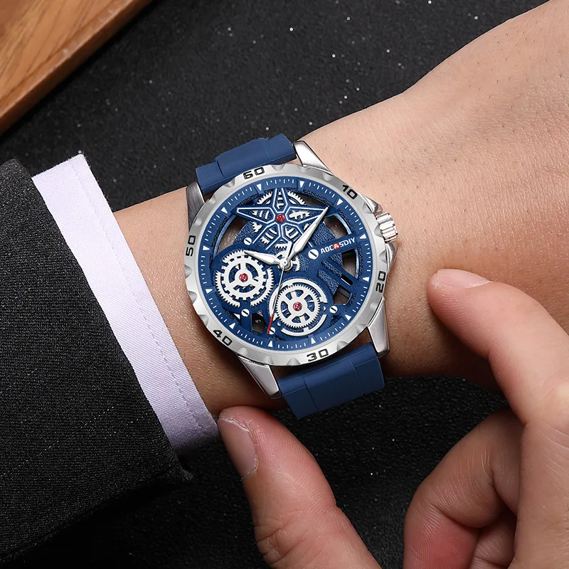 Luxury Men Watch Calendar Dial Men\'s Quartz Wristwatch Silicone Band Male Sports Waterproof Reloj Business Man White Black Clock