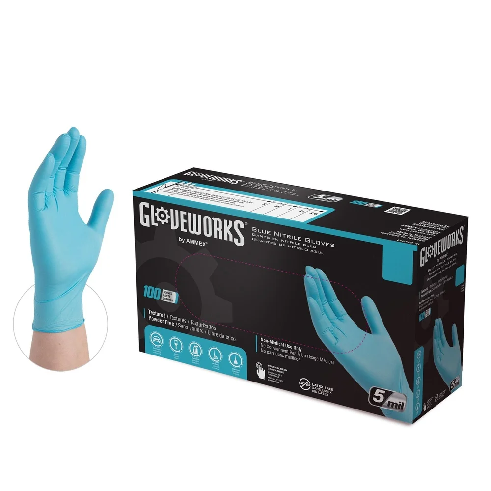 Guantes desechables de nitrilo azul X-Large 100 unidades de servicio medio sin polvo sin látex grado industrial comodidad de agarre segura para alimentos