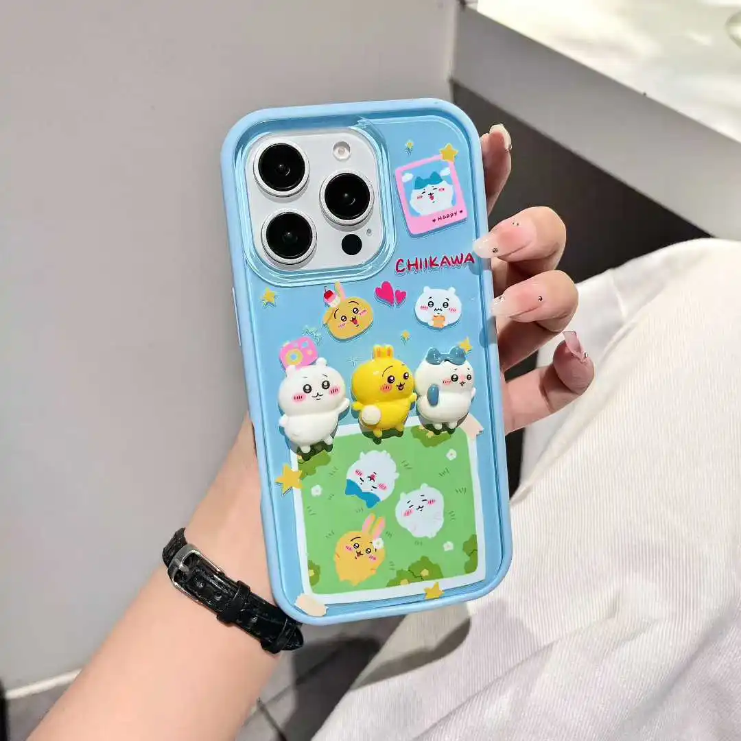 

kawaii 3D lovely C-Chiikawa Hachiware Usagi Phone Case for iPhone 16 Promax 14 13 Pro 15 Plus detachable all-inclusive Case