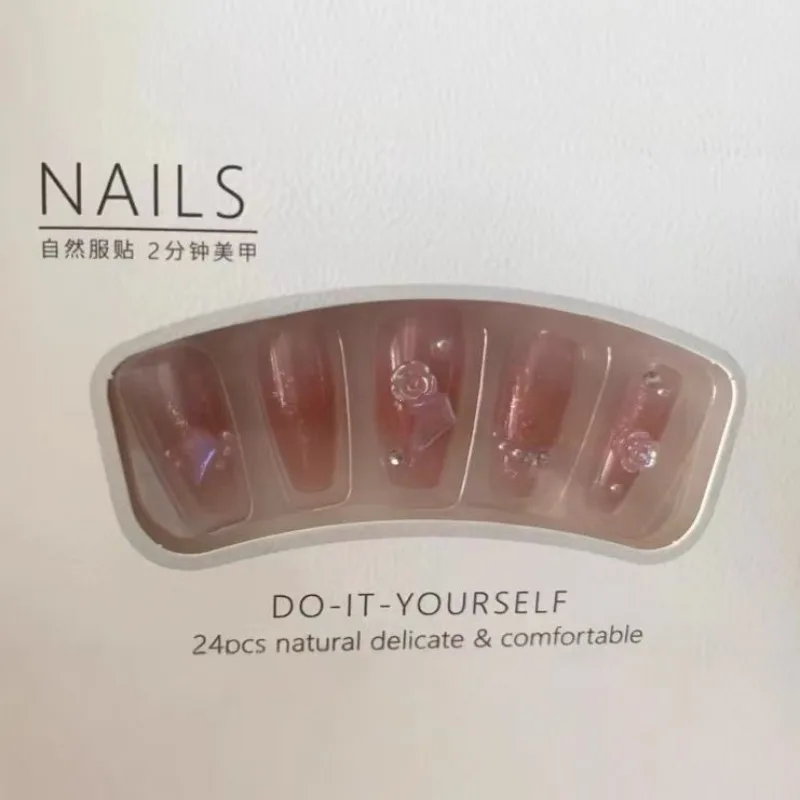 24 Pcs Beautiful nails Press on With Sticky Tabs Press on Acrylic Nails for Women False Nails with Tools Prosthetic Nail Set
