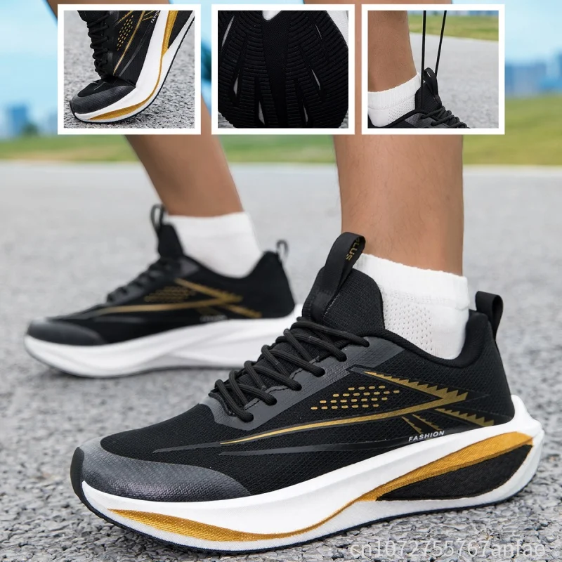 Classic Black Men's Running Shoes Lace-up Sports Casual Sneakers Breathable Comfort Athletic Footwear for Women Outdoor Walking