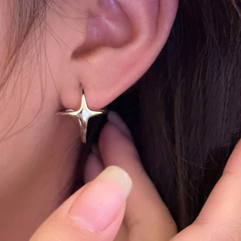 

PANJBJ 925 Sterling Silve Star Hoop Earring for Women Geometry Minimalism Hip Hop Fashion Versatile Trend Jewelry Gift Dropship