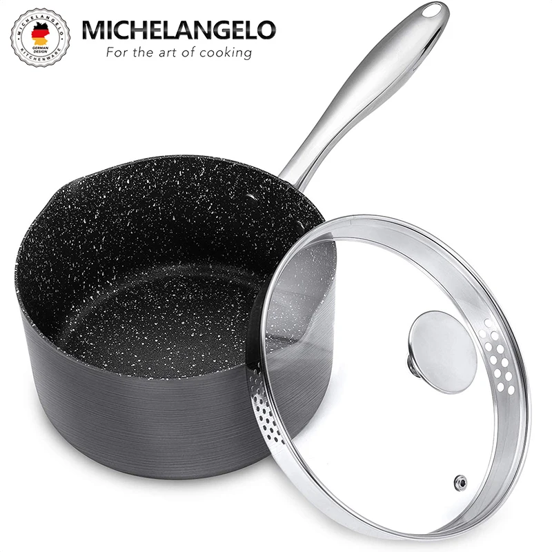 

MICHELANGELO 3-литровая кастрюля с крышкой, твердая анодированная кастрюля с антипригарным покрытием и крышкой-фильтром, изливки, индукционный маленький молочный горшок