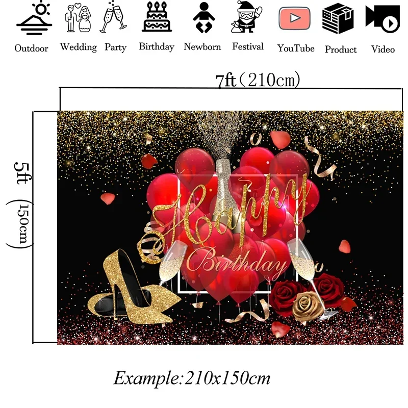 Mocsicka 誕生日パーティーの装飾ゴールデンハイヒール背景赤い風船ローズ写真撮影大人女性写真背景小道具