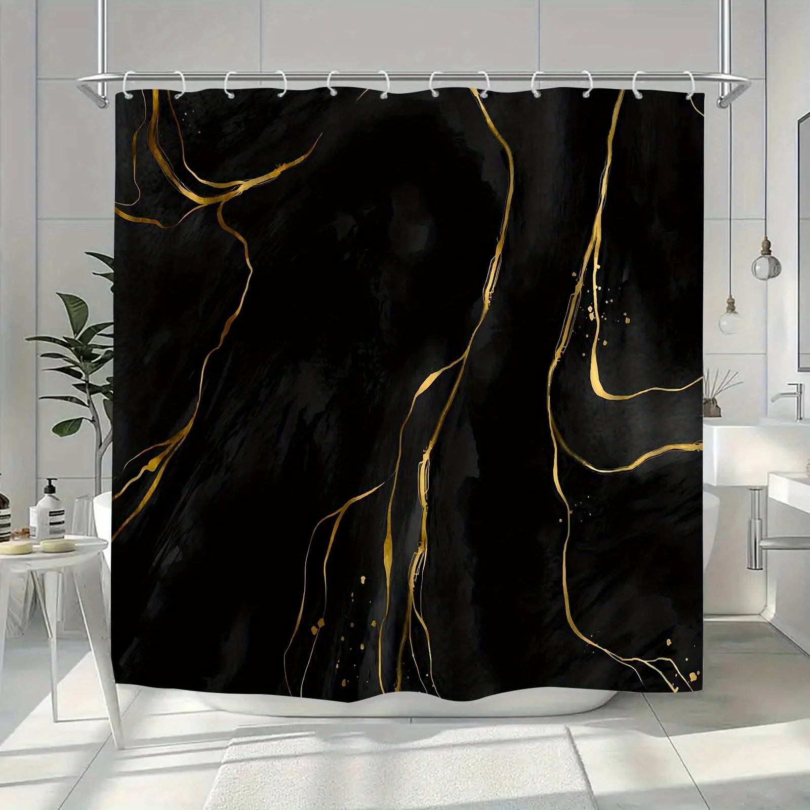 

Black and Gold Marble Shower Curtain Waterproof Fabric Bathroom Curtains Luxury Abstract Vein Bath Screen Divider Home Decor