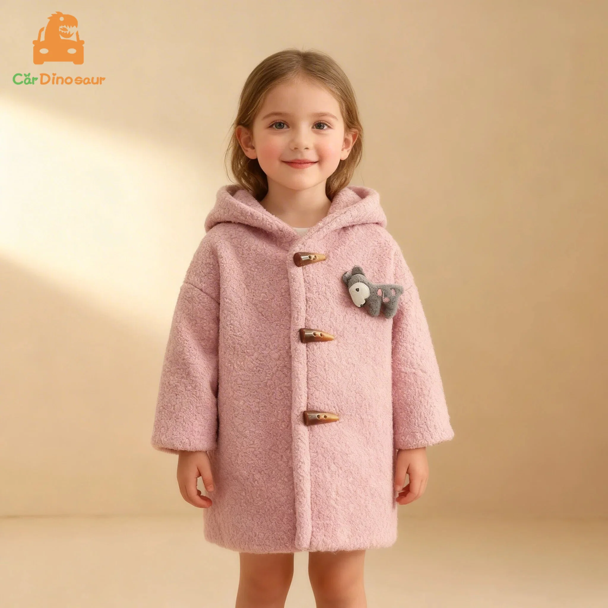 

Spring Autumn Winter 3 4 6 8 10 12 Years Thickening Medium Long Cartoon Button Hooded Blends Coat Trench For Kids Baby Girl